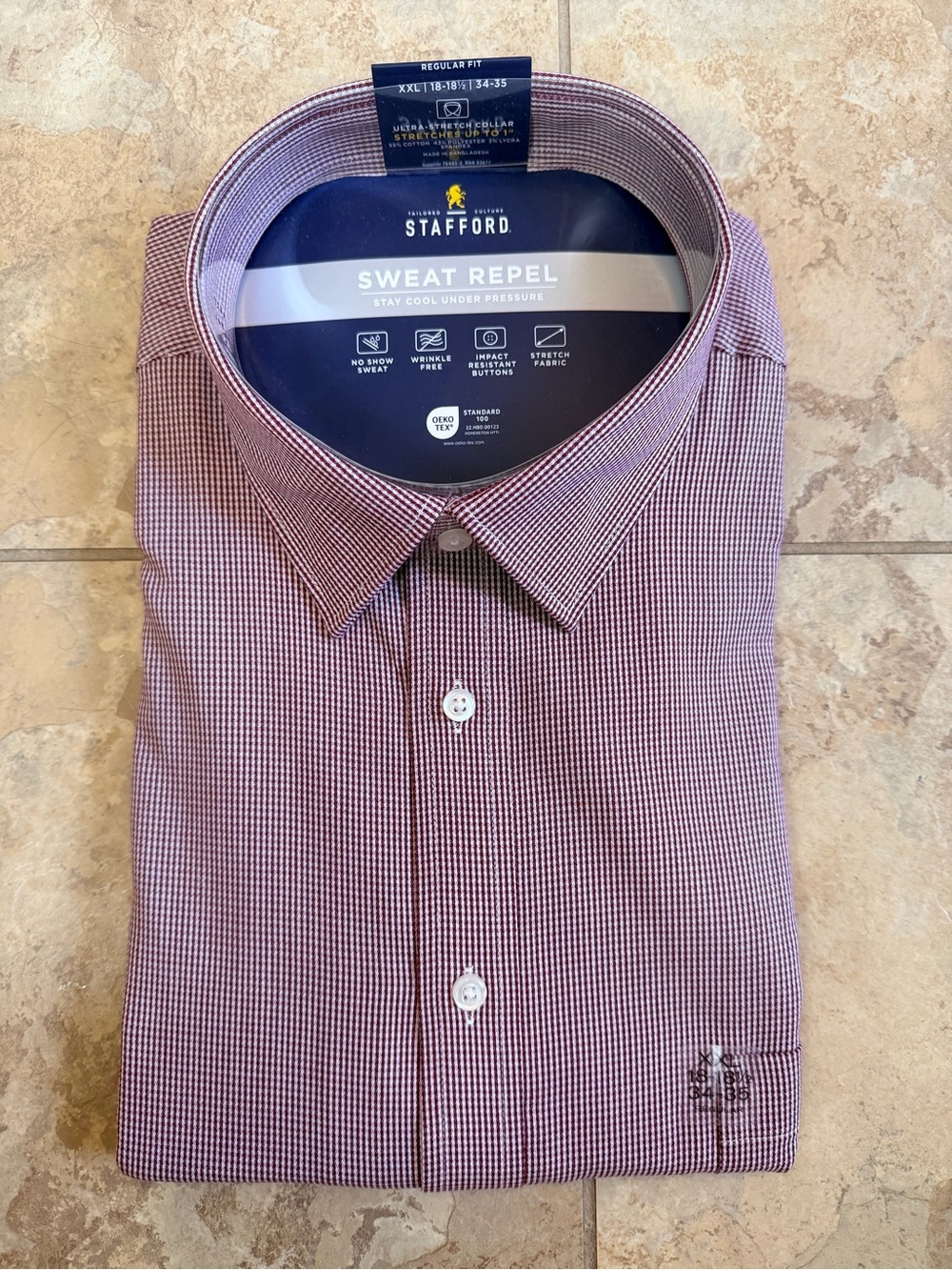 Stafford Men's Maroon Microcheck Dress Shirt